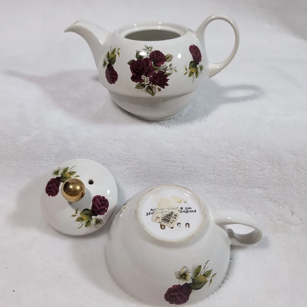 Vtg Arthur Wood & Son Tea for One Set Staffordshire Stackable Rose Floral 6460 - Picture 11 of 14
